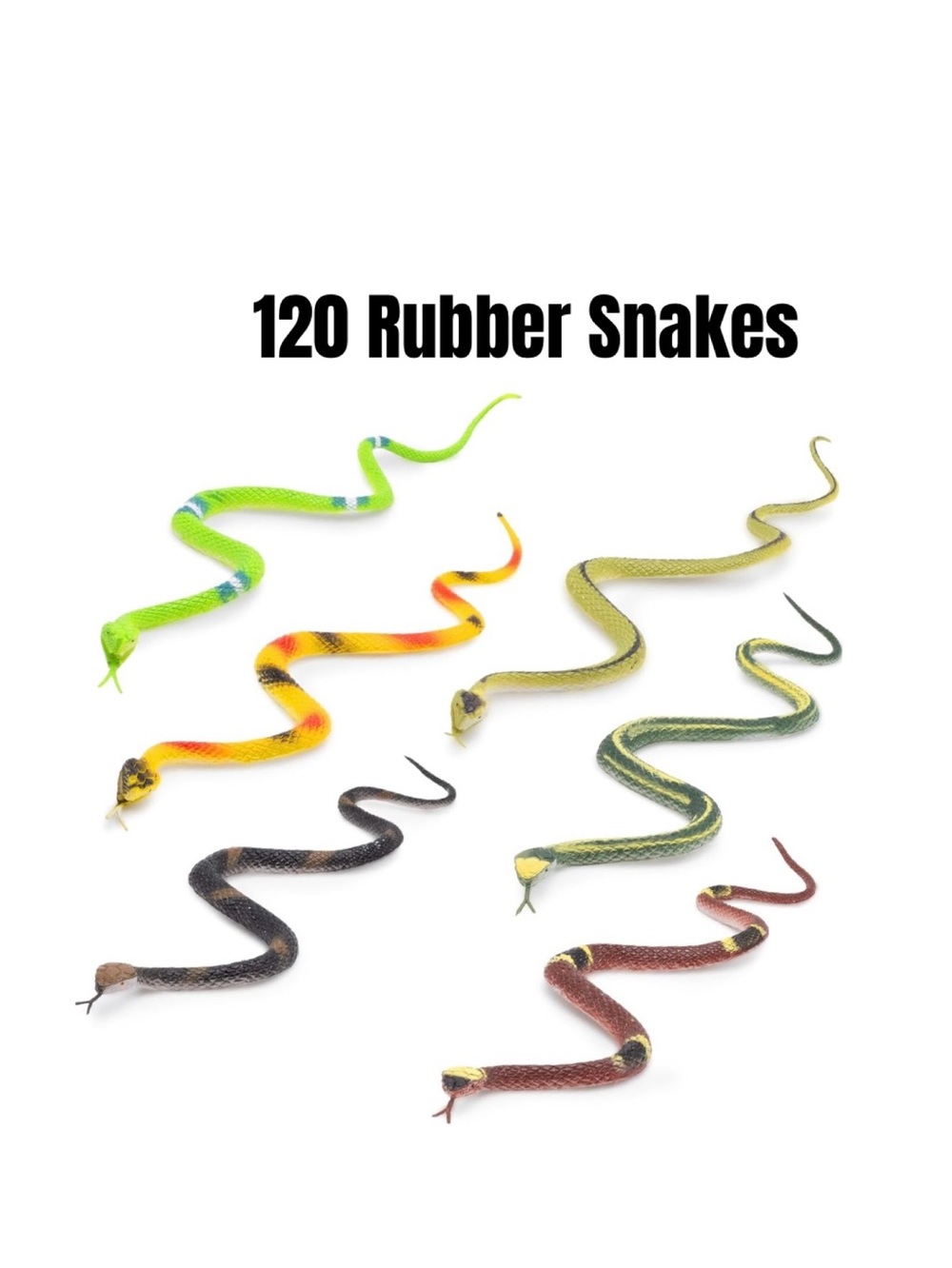 120 Rubber Realistic Snacks, 6 Different Colors, 10.5" Long, New,